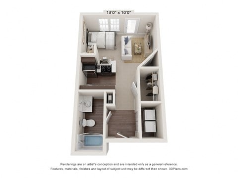 Floor plan for studio, 1 bath, 400 sqft